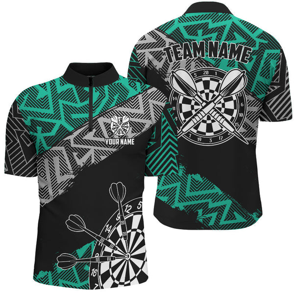 Maxcorners Cyan Zig-Zag Pattern Darts Jersey Customized Name 3D Shirt