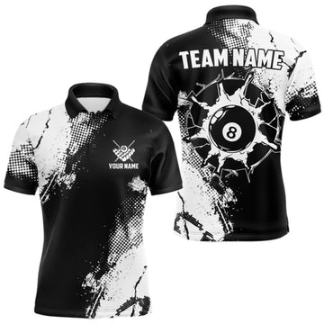 Maxcorners Black And White 8 Ball Billiard Jersey For Men Custom Billiard Tournament Shirt, Pool Team Jersey LM1910