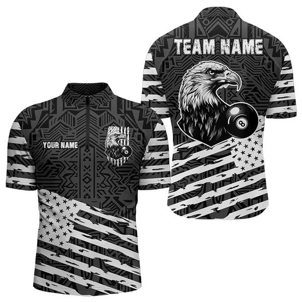 Maxcorners Personalized Black White Us Flag Eagle Billiard Shirt For Men Custom Patriotic Billiard Pool Jersey