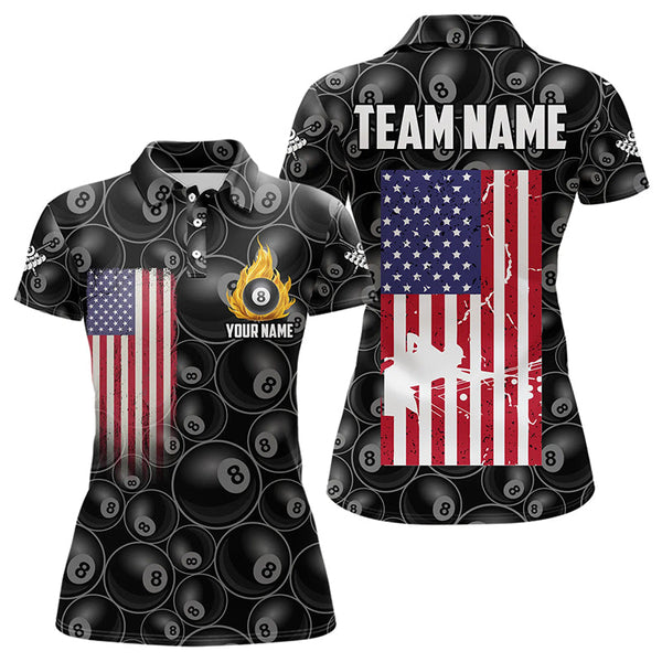 Maxcorners Personalized American Flag 8 Ball Pool Pattern Men Billiard Shirt, Patriotic Pool Billiard Jerseys