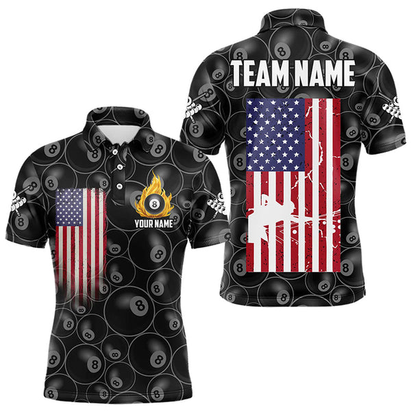 Maxcorners Personalized American Flag 8 Ball Pool Pattern Men Billiard Shirt, Patriotic Pool Billiard Jerseys