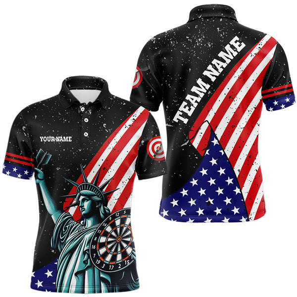 Maxcorners Personalized The Statue Of Liberty Black Darts Shirts For Men Custom Us Flag Patriotic Darts Jersey