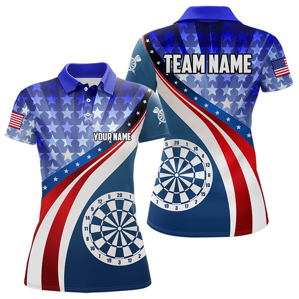 Maxcorners Personalized USA Flag Darts Polo & Quarter Zip Custom Men Dart Shirt Patriotic American Dart Jersey