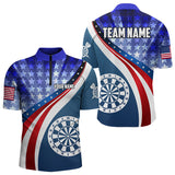 Maxcorners Personalized USA Flag Darts Polo & Quarter Zip Custom Men Dart Shirt Patriotic American Dart Jersey