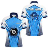 Maxcorners Personalized Blue And White 8 Ball Billiard Shirts For Men Custom 8 Ball Pool Billiard Team Jersey