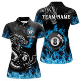 Maxcorners Personalized Blue Flaming Dragon 8 Ball Billiard Shirts For Men Custom Team League Billiard Jerseys