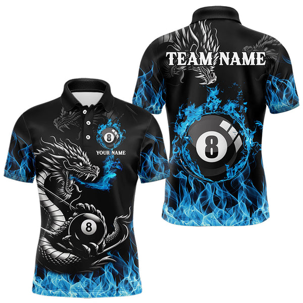 Maxcorners Personalized Blue Flaming Dragon 8 Ball Billiard Shirts For Men Custom Team League Billiard Jerseys