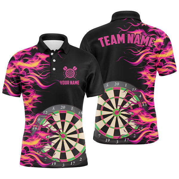 Pink Fire Flame Dart Board 3D Printed Men Darts Polo Shirts