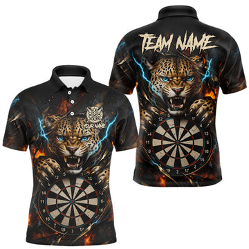 Maxcorners Personalized Leopard Lightning Darts Shirt For Men Custom Darts Jersey Polo & 1/4 Zip Team Shirts LM1904
