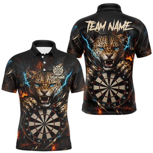 Maxcorners Personalized Leopard Lightning Darts Shirt For Men Custom Darts Jersey Polo & 1/4 Zip Team Shirts LM1904