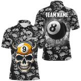 MaxCorners Billiard 8 Ball & 9 Ball Funny Skull Pattern Customized Name, Team Name 3D Polo Shirt