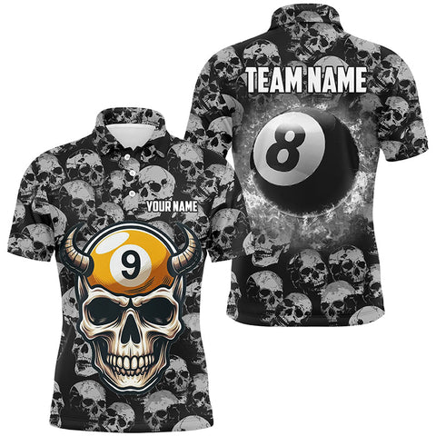 MaxCorners Billiard 8 Ball & 9 Ball Funny Skull Pattern Customized Name, Team Name 3D Polo Shirt