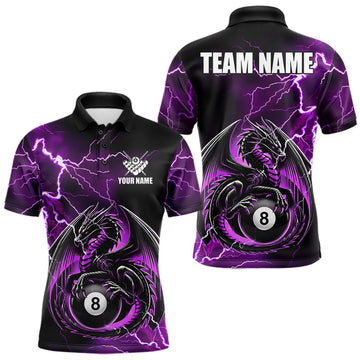 Maxcorners Custom Purple Thunder Lightning 8 Ball Pool Dragon Billiard Shirts For Men, Billiard Team Jersey