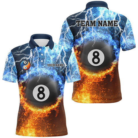 Maxcorners Fire And Water 8 Ball Pool Thunder Lightning Custom Men Billiard Shirts, Funny Billiard Jerseys