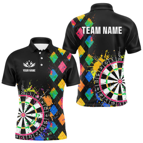 Maxcorners Custom Colorful Grunge Argyle Darts Shirt For Men Custom Darts Team Jersey, Funny Darts Gifts MT1607