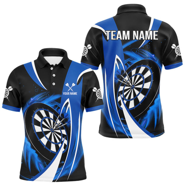 Maxcorners Personalized Blue And Black Darts Shirt For Men Custom Darts League Team Polo & 1/4 Zip Jerseys MT1607