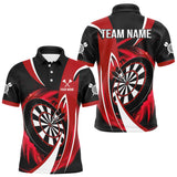 Maxcorners Personalized Red And Black Darts Shirt For Men Custom Darts League Team Polo & 1/4 Zip Jerseys MT1607