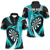 Maxcorners Personalized Turquoise & Black Darts Shirt For Men Custom Darts League Team Polo & 1/4 Zip Jerseys MT1607