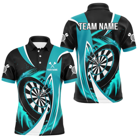 Maxcorners Personalized Turquoise & Black Darts Shirt For Men Custom Darts League Team Polo & 1/4 Zip Jerseys MT1607