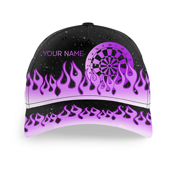 Maxcorners Darts Purple Dartboard Fire Flame Personalized Name 3D Cap