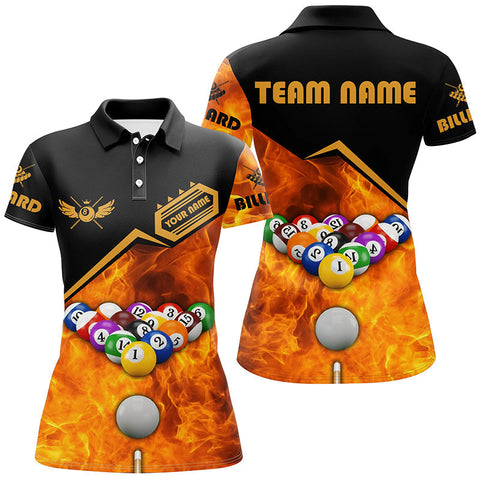 Maxcorners Billiard Ball Set In Fire Personalized 3D Polo Shirts For Women