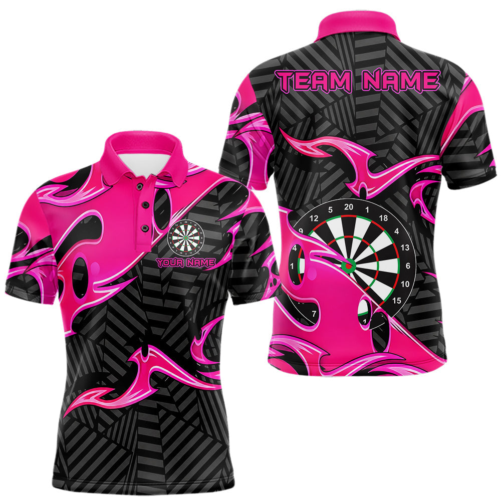 Maxcorners Custom Pink And Black Tribal Flame Darts Shirts For Men Darts Team Jerseys Polo & Quarter Zip