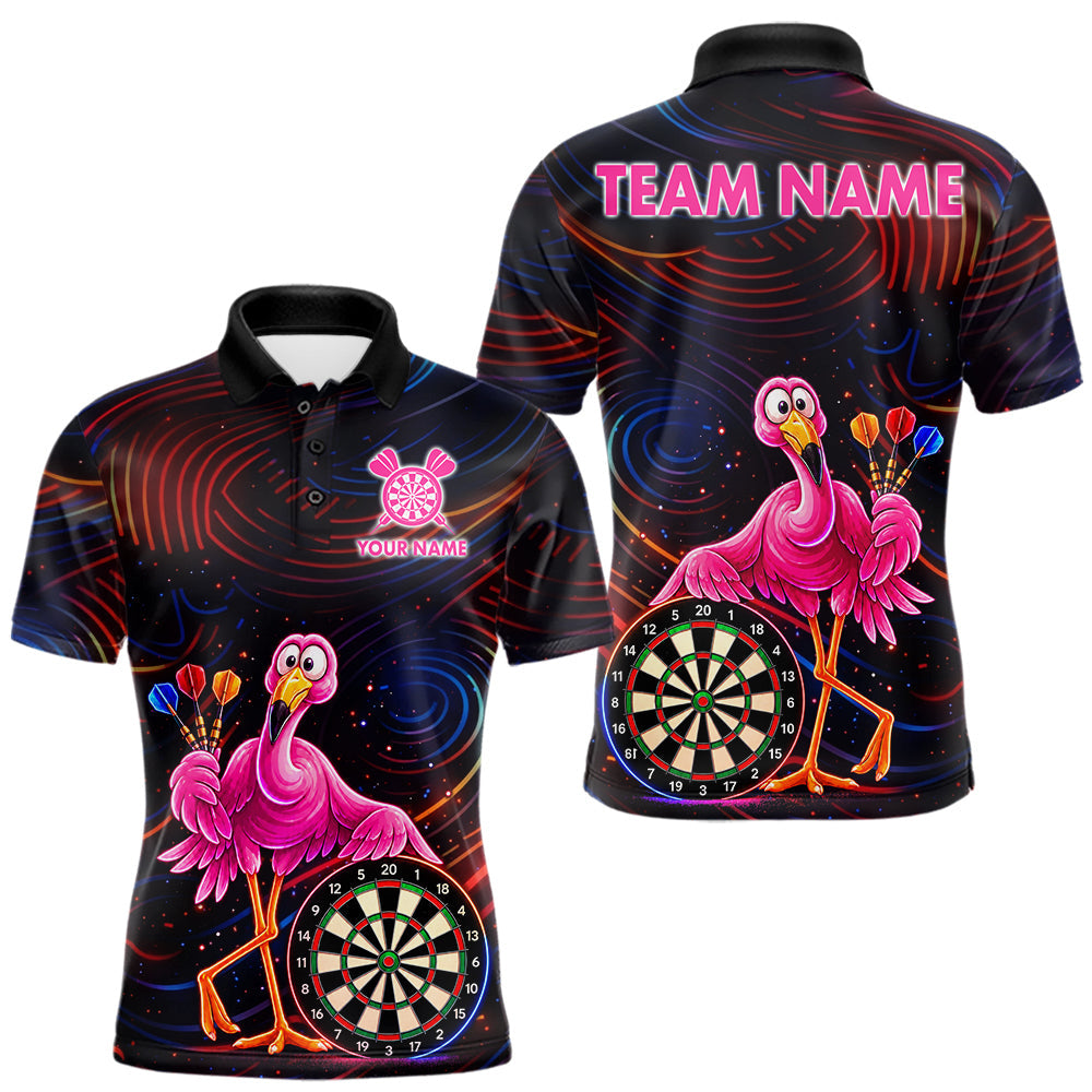 Maxcorners Funny Neon Flamingo Darts Shirts For Men Custom Darts Team Jersey, Personalized Darts Gift