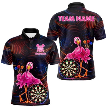 Maxcorners Funny Neon Flamingo Darts Shirts For Men Custom Darts Team Jersey, Personalized Darts Gift