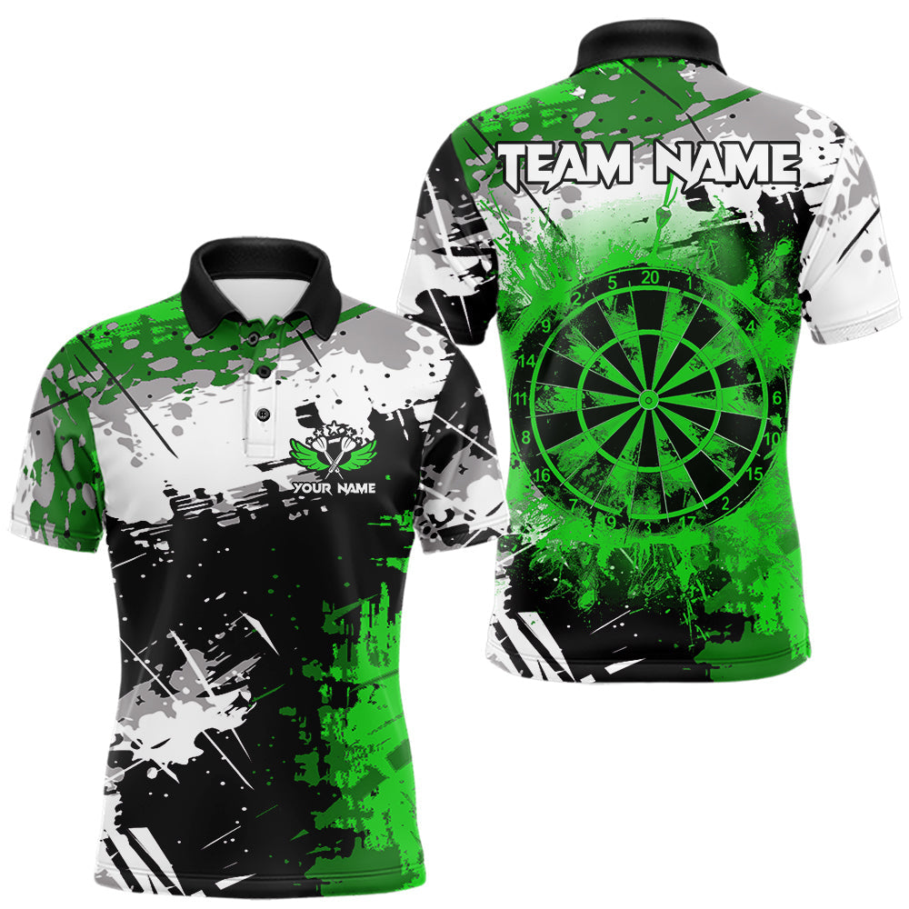 Maxcorners Green Grunge Paint Splatter Darts Shirts For Men Custom Darts Jersey Team Polo & Quarter Zip