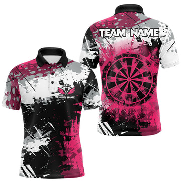 Maxcorners Pink Grunge Paint Splatter Darts Shirts For Men Custom Darts Jersey Team Polo & Quarter Zip