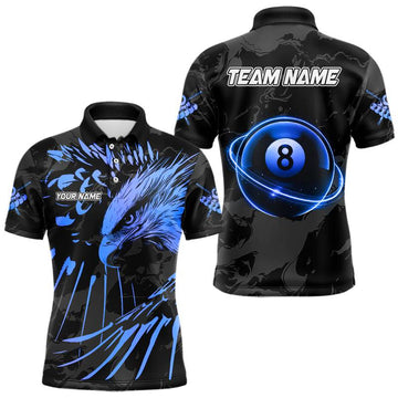 Maxcorners Custom Black And Blue 8 Ball Pool Eagle Paint Billiard Shirts For Men Team League Billiard Jerseys