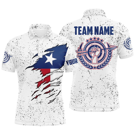Maxcorners Personalized Grunge Texas Archery Men Polo Shirts, Patriotic Texas Flag Shirts For Archers