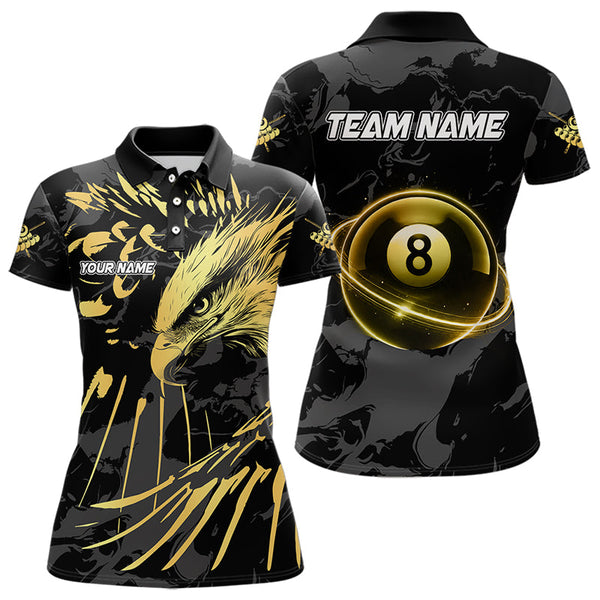 Maxcorners Custom Black And Gold 8 Ball Pool Eagle Paint Billiard Shirts For Men Team League Billiard Jerseys