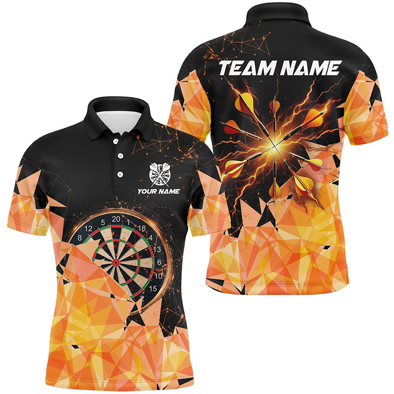 MaxCorners Dart Orange Arrow Thunder Lighting Customized Name, Team Name 3D Polo Shirt For Men