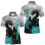 Maxcorners Turquoise Custom Lightning Dragon Dart Shirt For Men, Strike Darts Team Jersey Polo & Quarter Zip