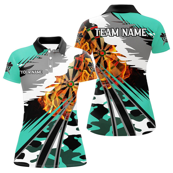 Maxcorners 3D Dartboard Fire Darts Polo & Quarter-Zip Shirts Custom Camo Turquoise Darts Team Jerseys