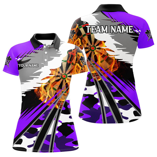 Maxcorners 3D Dartboard Fire Darts Polo & Quarter-Zip Shirts Custom Camo Purple Darts Team Jerseys