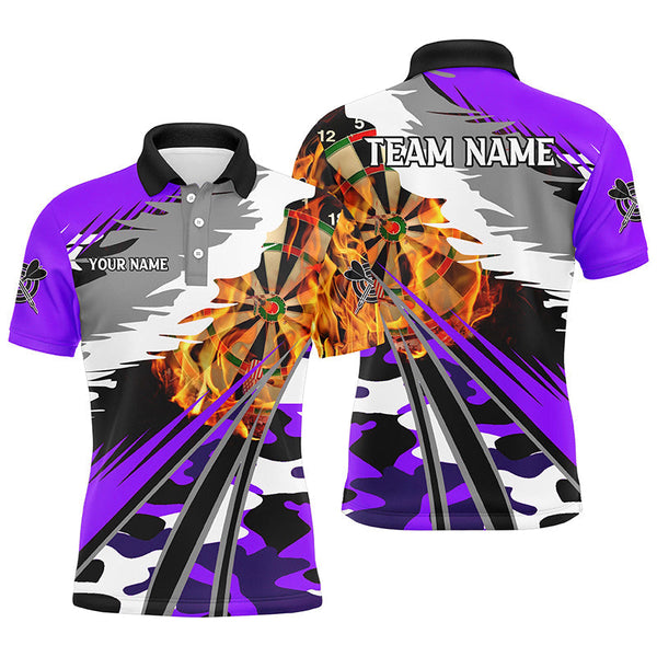 Maxcorners 3D Dartboard Fire Darts Polo & Quarter-Zip Shirts Custom Camo Purple Darts Team Jerseys