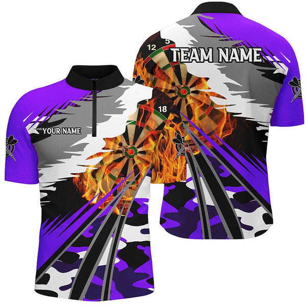 Maxcorners 3D Dartboard Fire Darts Polo & Quarter-Zip Shirts Custom Camo Purple Darts Team Jerseys