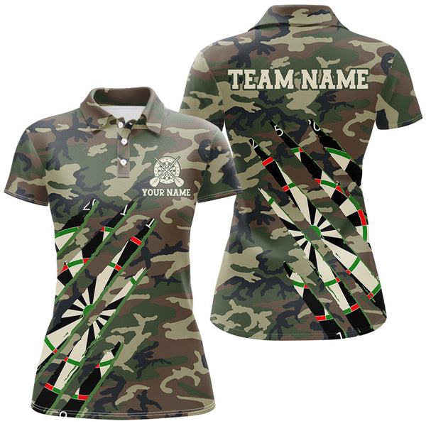 Maxcorners Military Green Camo Custom Darts Polo & Quarter-Zip Shirts, Personalized Army Darts Team Shirts