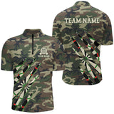 Maxcorners Military Green Camo Custom Darts Polo & Quarter-Zip Shirts, Personalized Army Darts Team Shirts