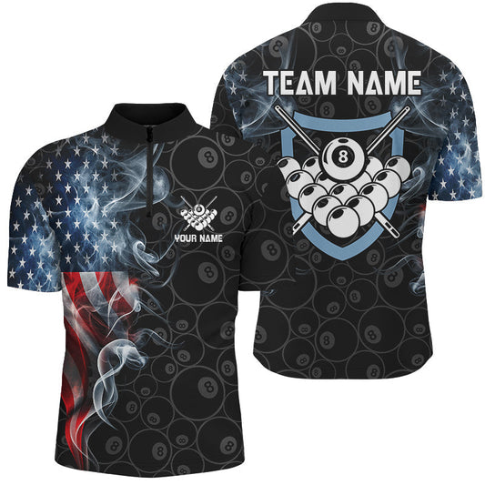 Maxcorners American Flag Smoke  Billiard Jersey Multicolor Option Customized Name, Team Name 3D Shirt
