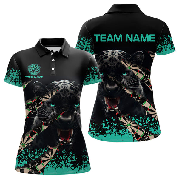 Maxcorners Personalized Grunge Turquoise 3D Panther Dart Shirts Polo & 1/4 Zip For Men Custom Cool Dart Jersey