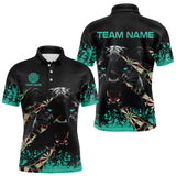 Maxcorners Personalized Grunge Turquoise 3D Panther Dart Shirts Polo & 1/4 Zip For Men Custom Cool Dart Jersey