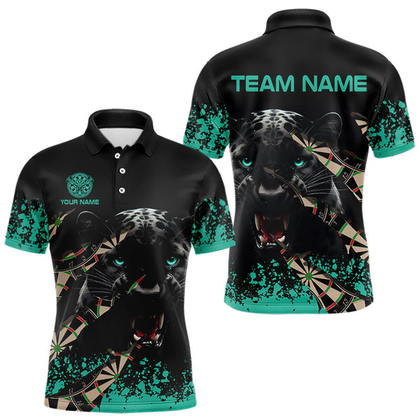 Maxcorners Personalized Grunge Turquoise 3D Panther Dart Shirts Polo & 1/4 Zip For Men Custom Cool Dart Jersey