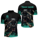 Maxcorners Personalized Grunge Turquoise 3D Panther Dart Shirts Polo & 1/4 Zip For Men Custom Cool Dart Jersey