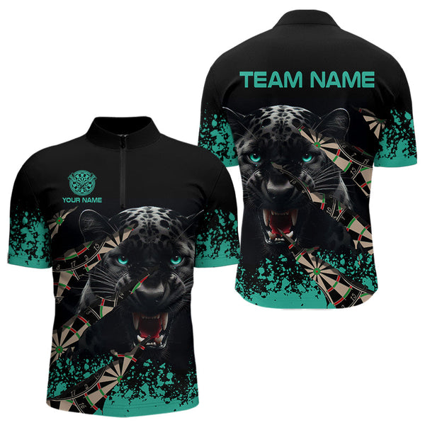 Maxcorners Personalized Grunge Turquoise 3D Panther Dart Shirts Polo & 1/4 Zip For Men Custom Cool Dart Jersey
