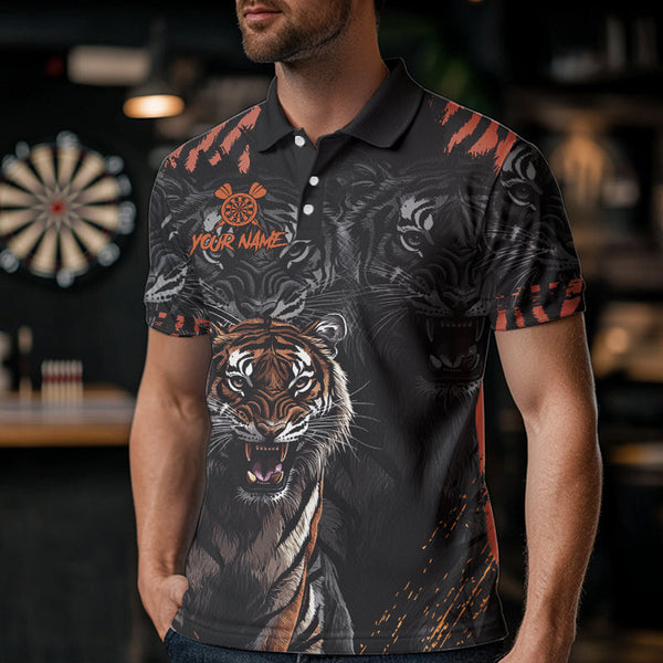 Maxcorners Black And Orange Custom Tiger Darts Polo & Quarter Zip, Dart Shirts For Women Team Dart Jerseys