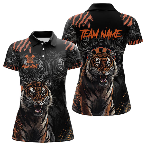 Maxcorners Black And Orange Custom Tiger Darts Polo & Quarter Zip, Dart Shirts For Women Team Dart Jerseys