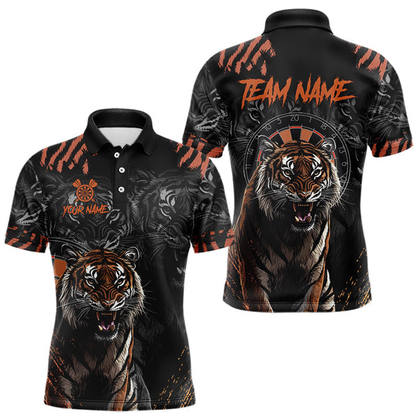 Maxcorners Black And Orange Custom Tiger Darts Polo & Quarter Zip, Dart Shirts For Women Team Dart Jerseys